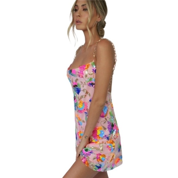 NEW-Backless sequin dress with chain straps - Picture 3 of 11